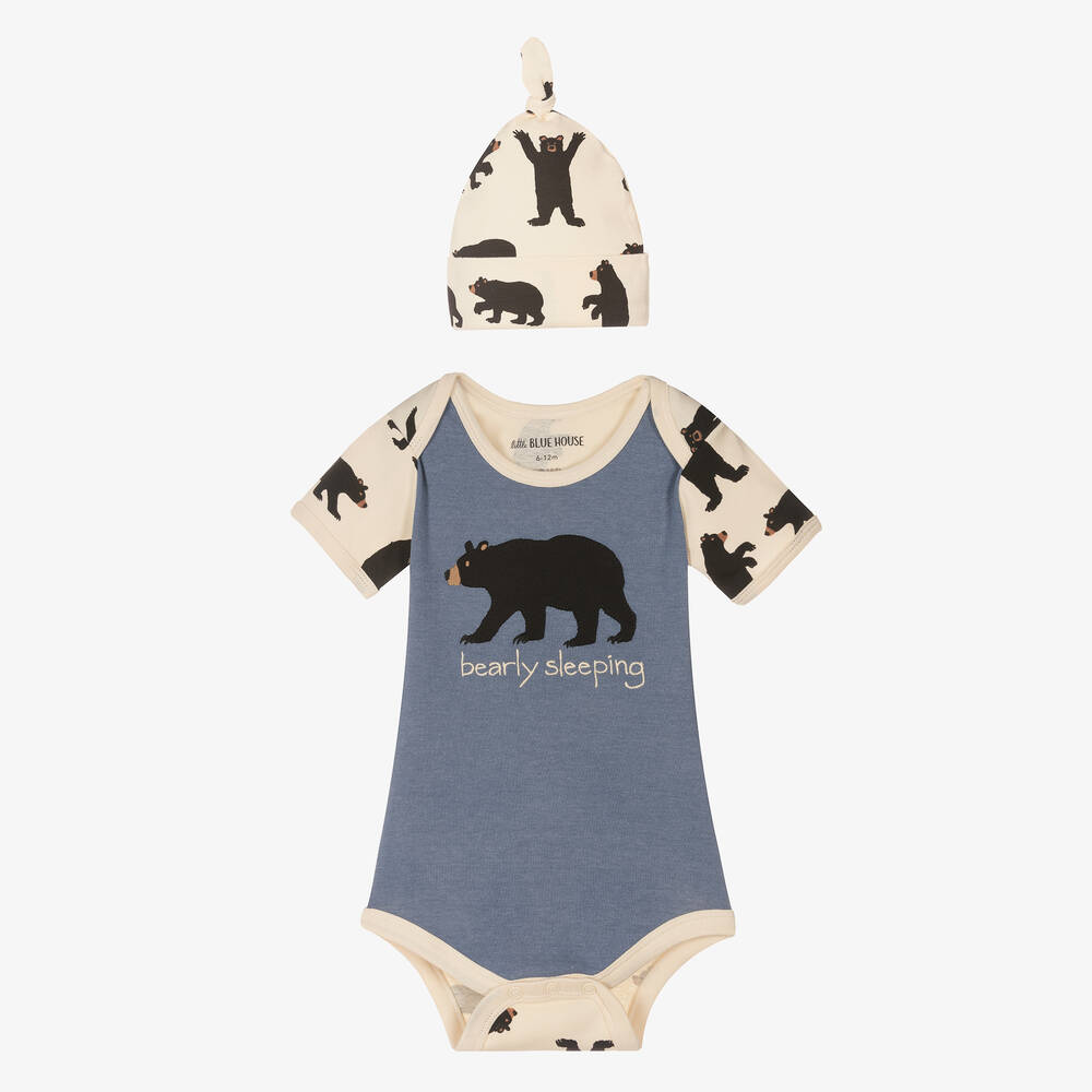 Hatley-تبان مع قبعة قطن لون أزرق وعاجي للأطفال | Childrensalon Outlet
