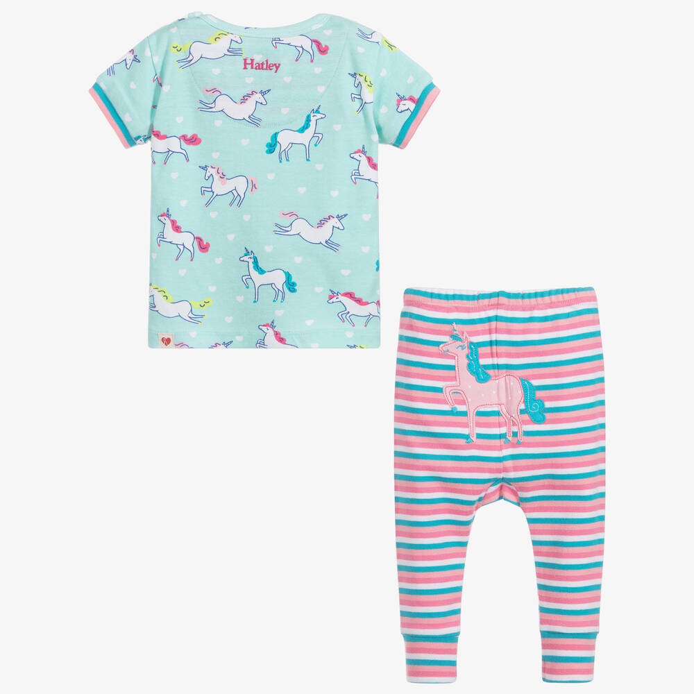 هاتلي-بيجاما قطن عضوي لون أزرق تركواز وزهري للمولودات | Childrensalon Outlet