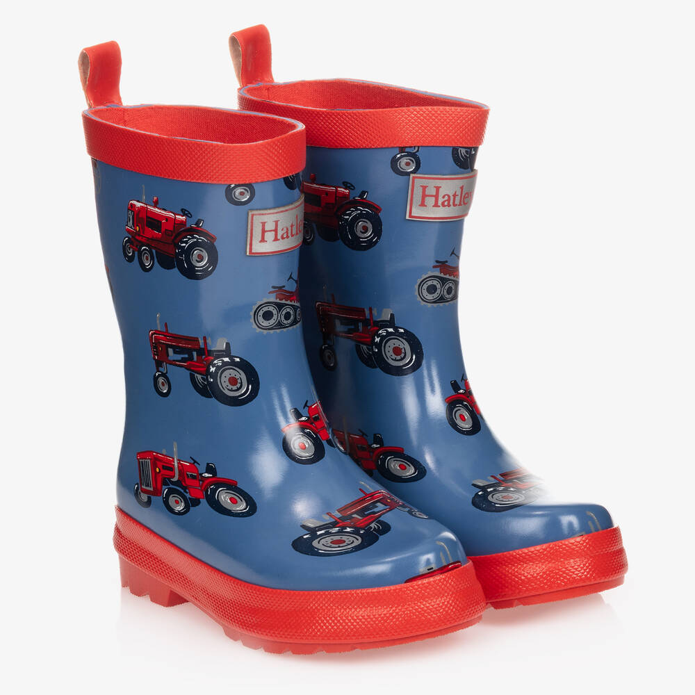 Hatley - Blaue Regenstiefel mit Traktor-Muster | Childrensalon