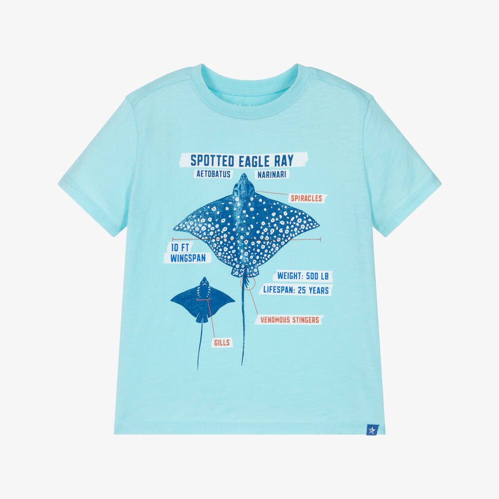 Hatley-Boys Aqua Blue Cotton Spotted Eagle Ray T-Shirt | Childrensalon Outlet