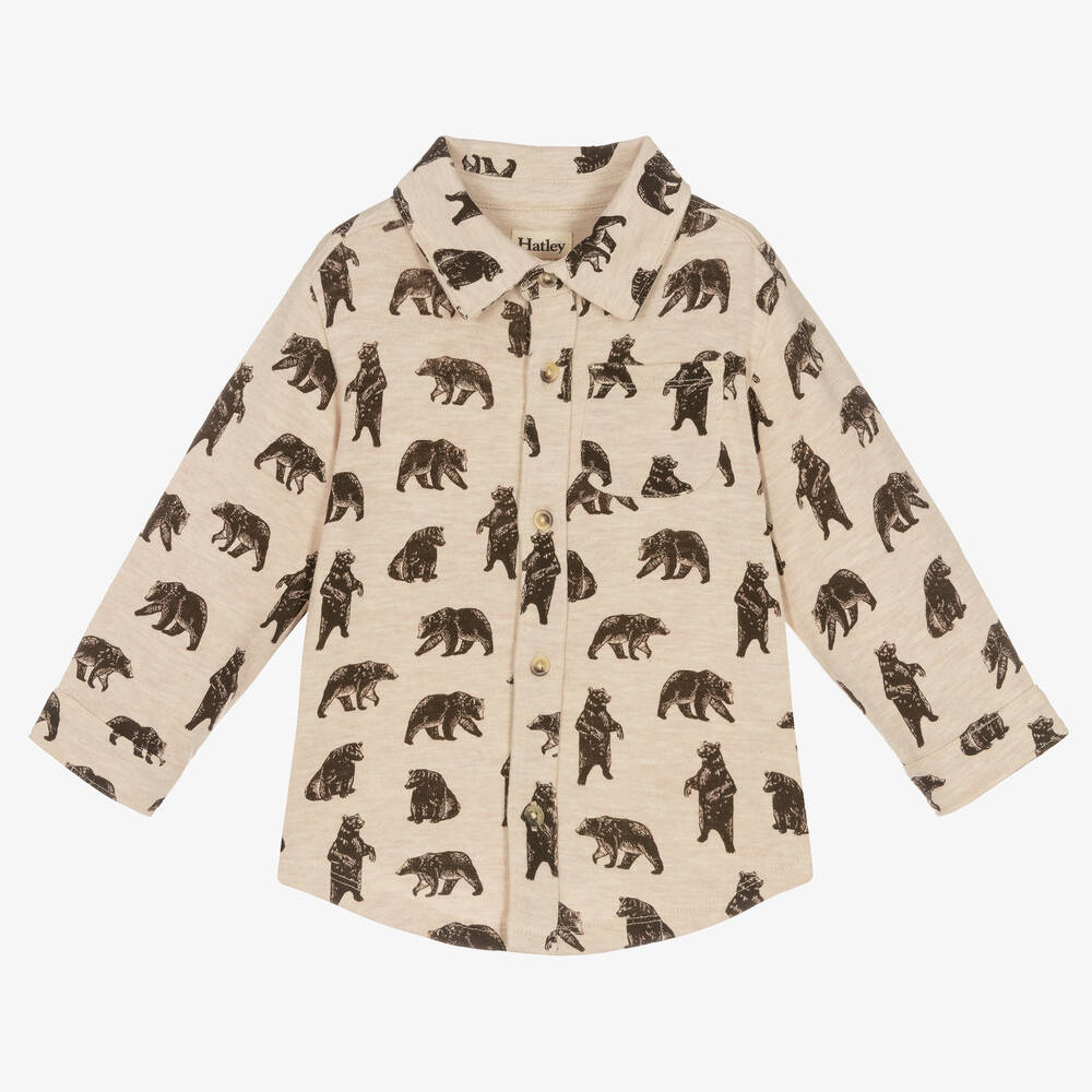 Hatley - Boys Beige Brown Bear Cotton Shirt | Childrensalon