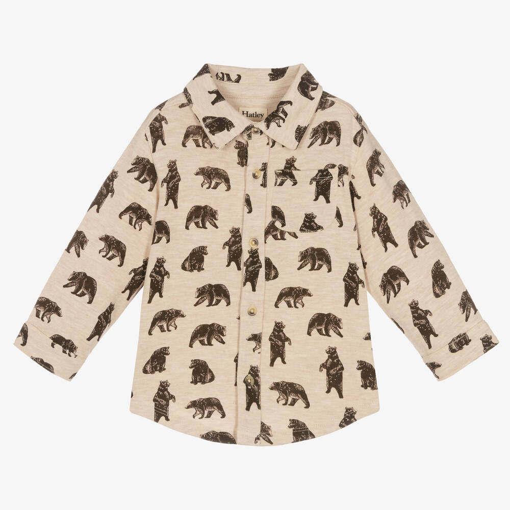 Hatley-Boys Beige Brown Bear Cotton Shirt | Childrensalon Outlet
