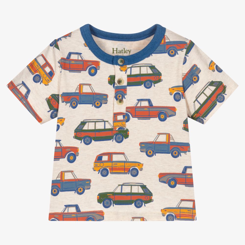 Hatley - Boys Beige Cotton Cars T-Shirt | Childrensalon