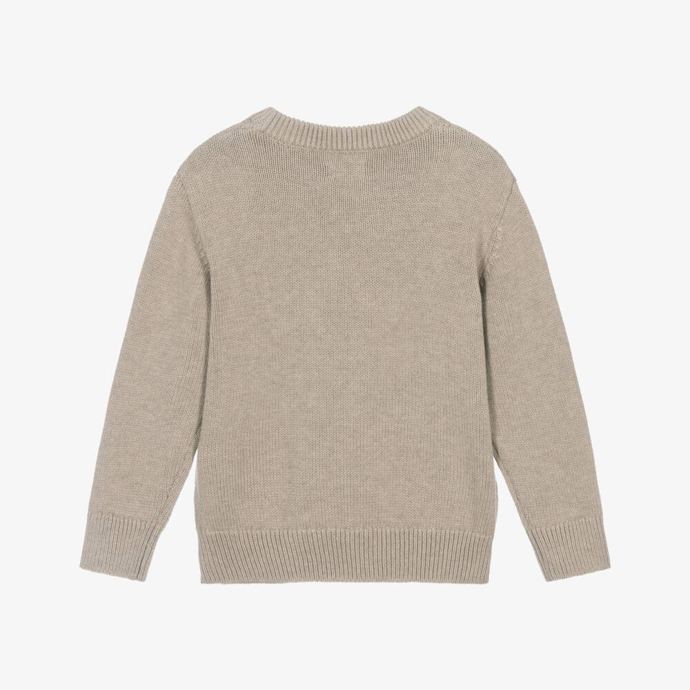 Hatley-Boys Beige Cotton Knit Bear Sweater | Childrensalon Outlet