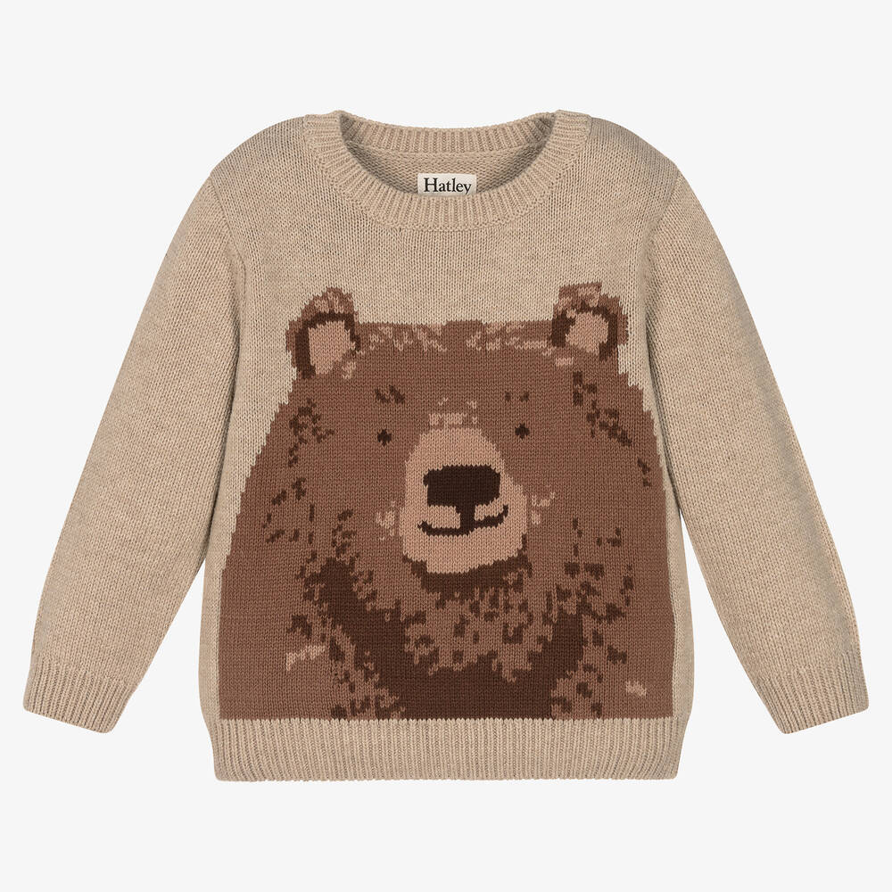 Hatley - Pull beige en maille ours garçon | Childrensalon