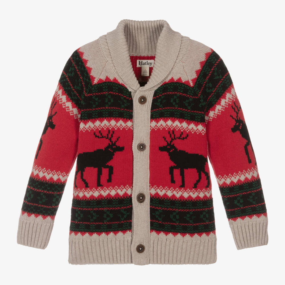 Hatley-Boys Beige & Red Festive Cardigan | Childrensalon Outlet