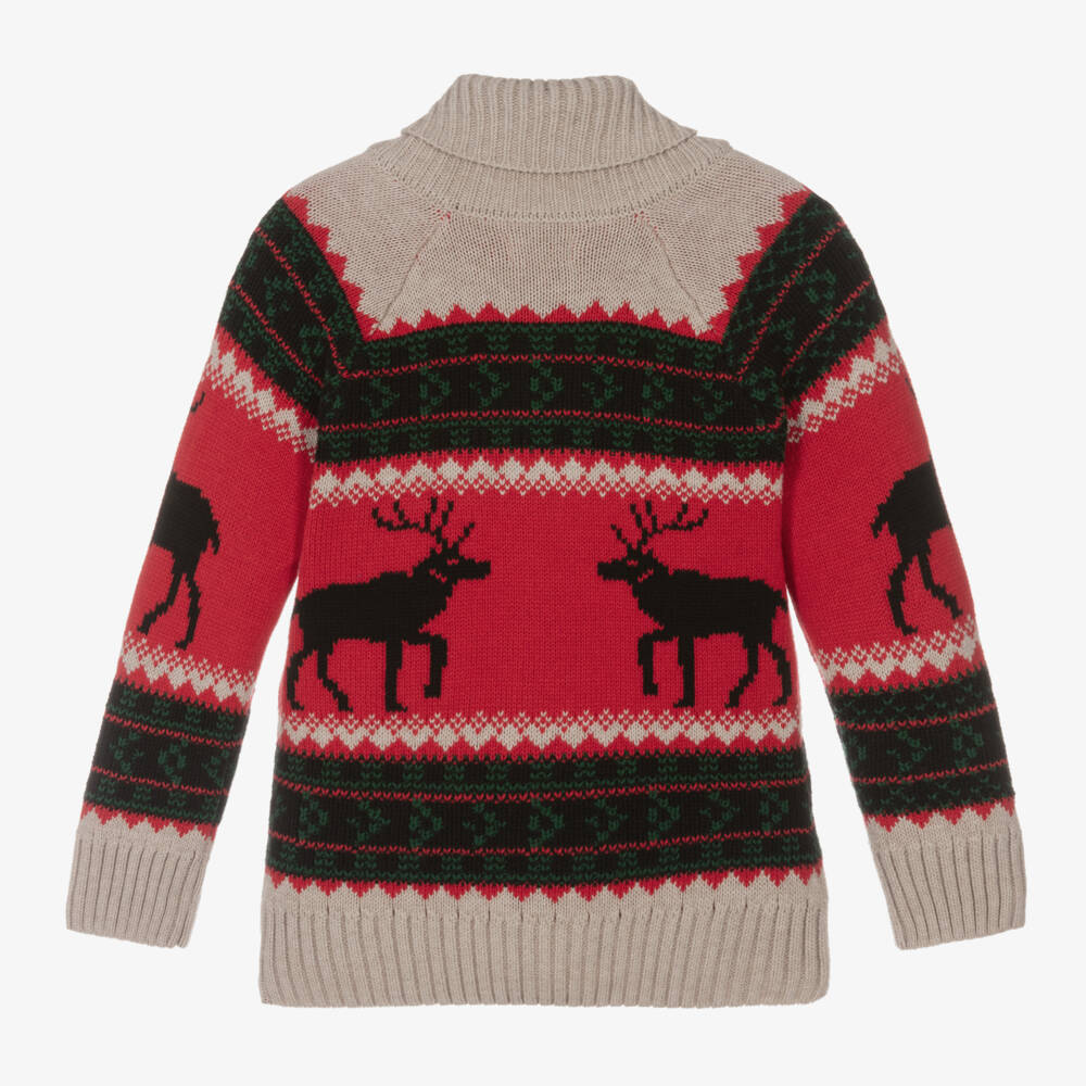 Hatley-Boys Beige & Red Festive Cardigan | Childrensalon Outlet