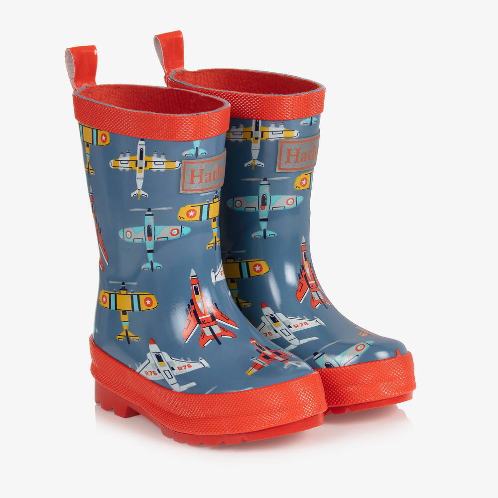 Hatley - بوت واقي من المطر مطاط لون أزرق وأحمر للأولاد | Childrensalon