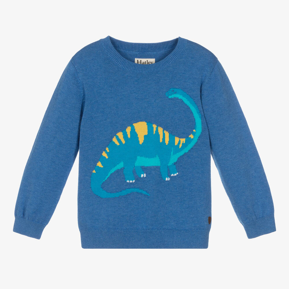 Hatley - Голубой хлопковый свитер с бронтозавром | Childrensalon