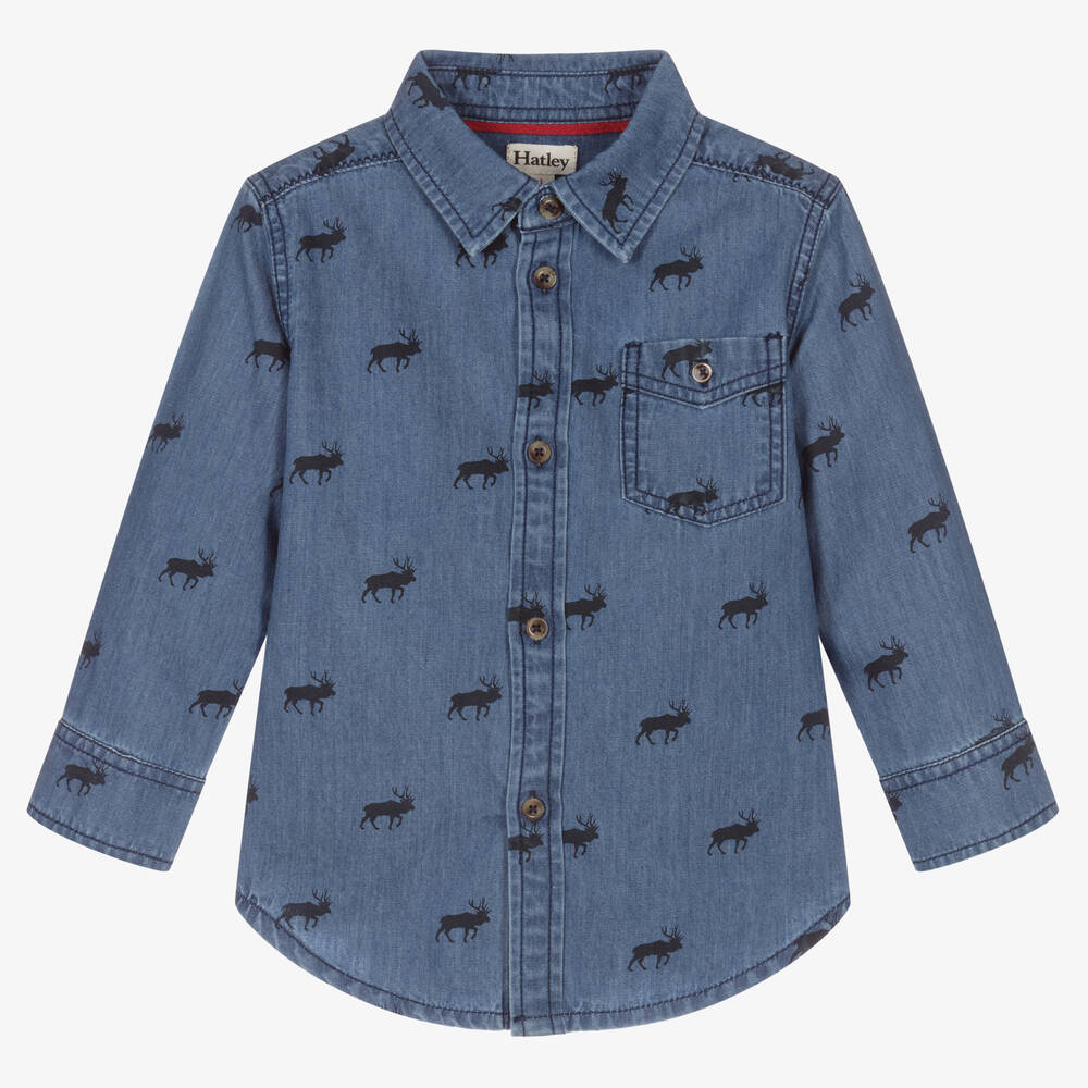 Hatley - Boys Blue Chambray Elk Shirt | Childrensalon