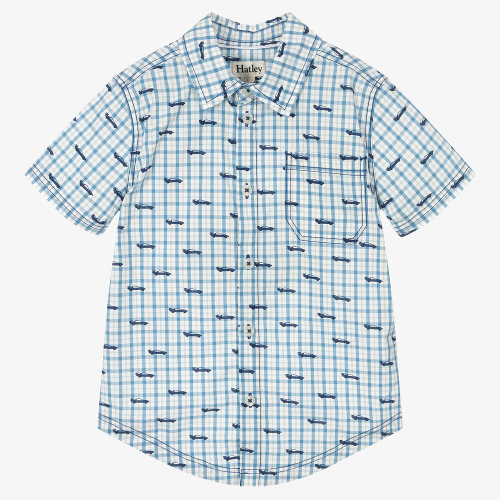 Hatley - Boys Blue Checked Cotton Shirt | Childrensalon