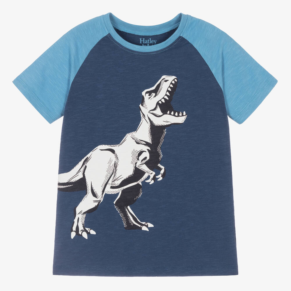 Hatley - Blaues Baumwoll-T-Shirt mit Dino | Childrensalon