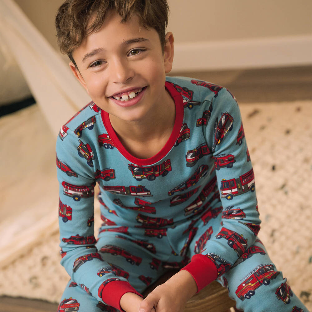 Hatley Boys Blue Cotton Fire Trucks Pyjamas Childrensalon Outlet