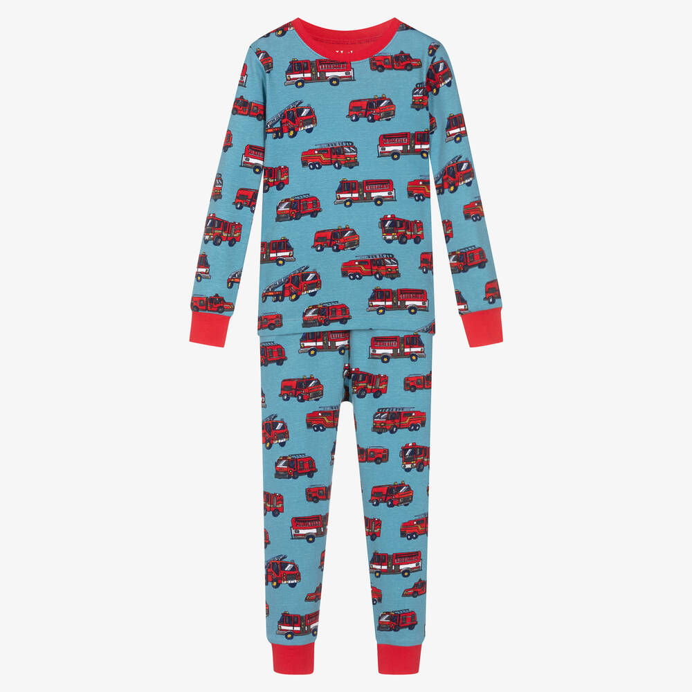 Boys Blue Cotton Fire Trucks Pyjamas