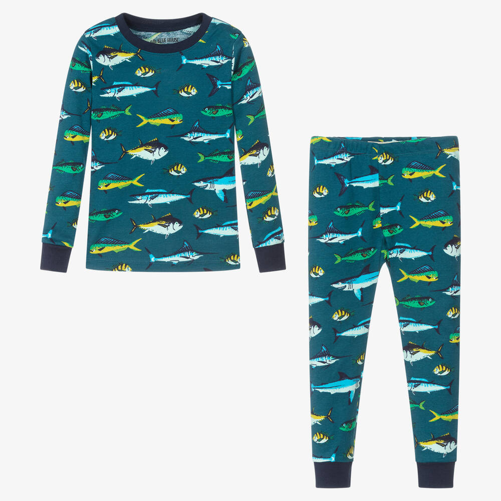 Little Blue House by Hatley-بيجاما قطن جيرسي لون أزرق تركواز للأولاد | Childrensalon Outlet