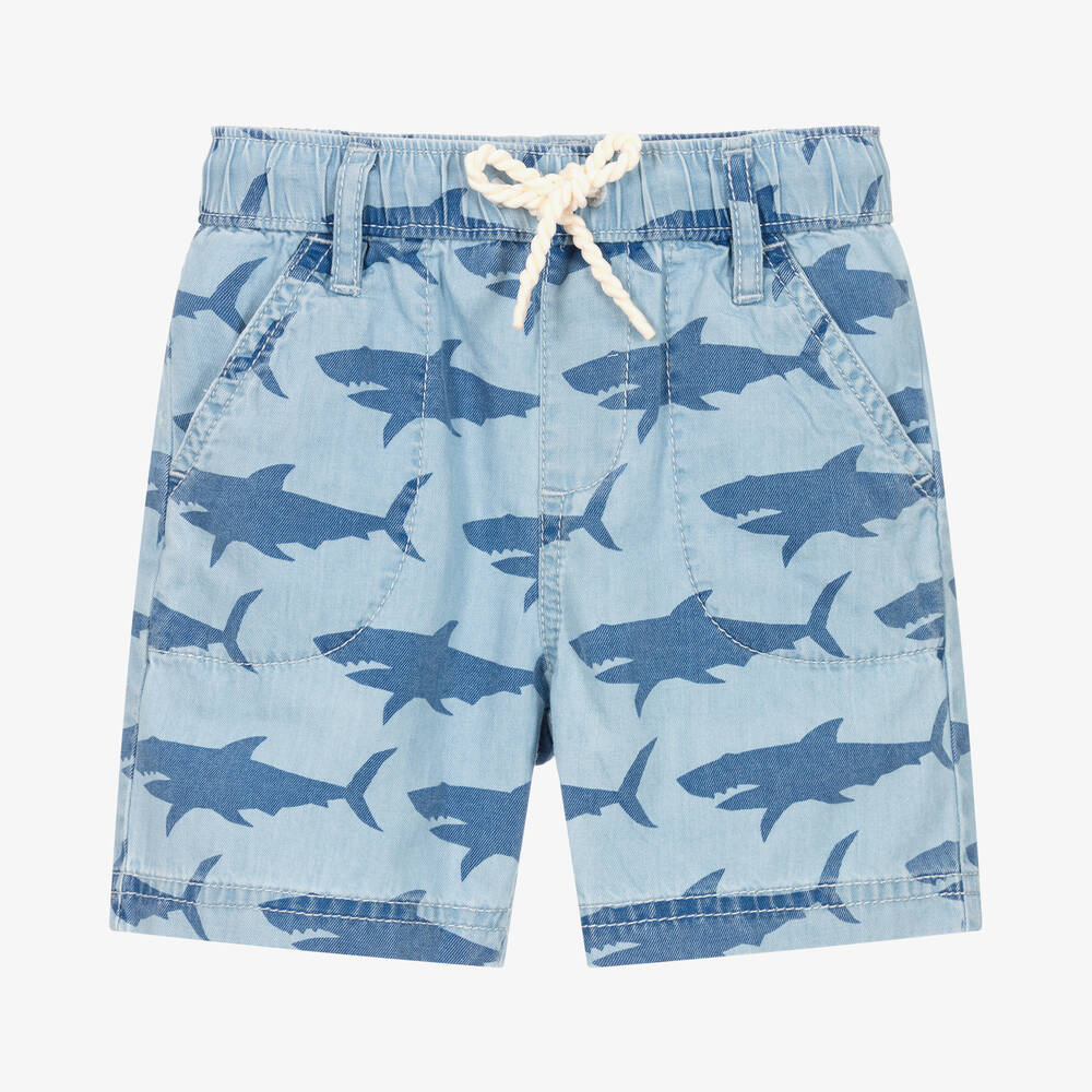 Hatley - Boys Blue Cotton Shark Print Shorts | Childrensalon