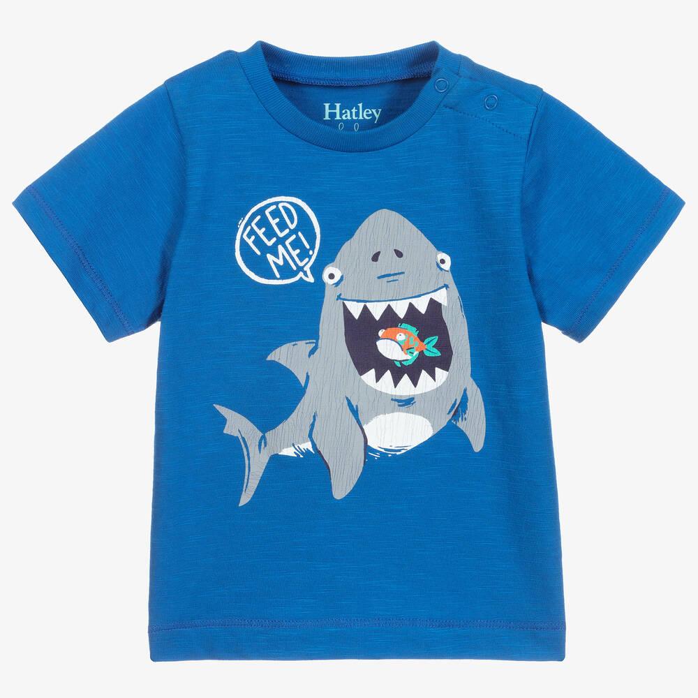 Hatley - Синяя хлопковая футболка с акулой для мальчиков | Childrensalon