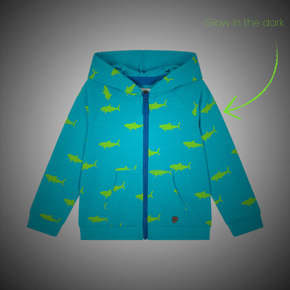 Hatley-Boys Blue Cotton Shark Zip-Up Hoodie | Childrensalon Outlet