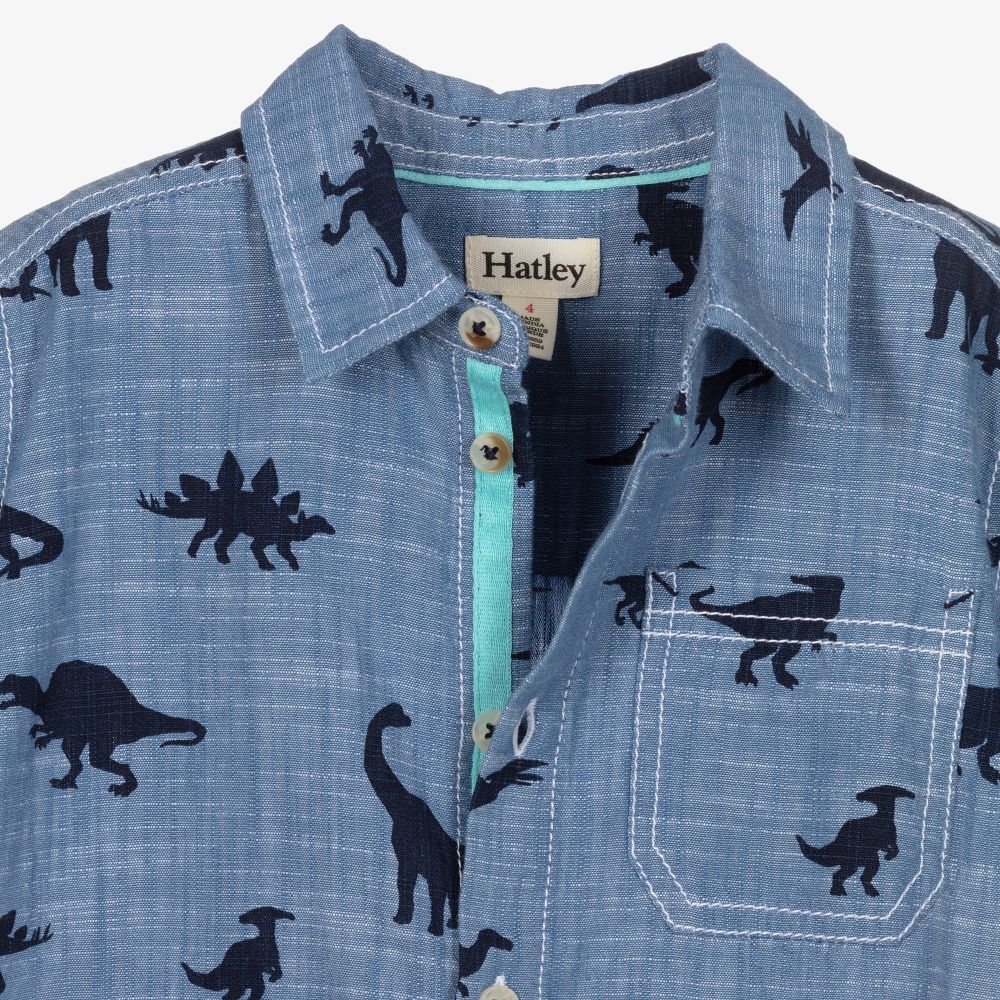 Hatley-Boys Blue Dino Cotton Shirt | Childrensalon Outlet