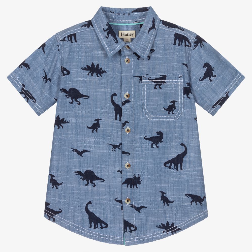 Hatley - Boys Blue Dino Cotton Shirt | Childrensalon