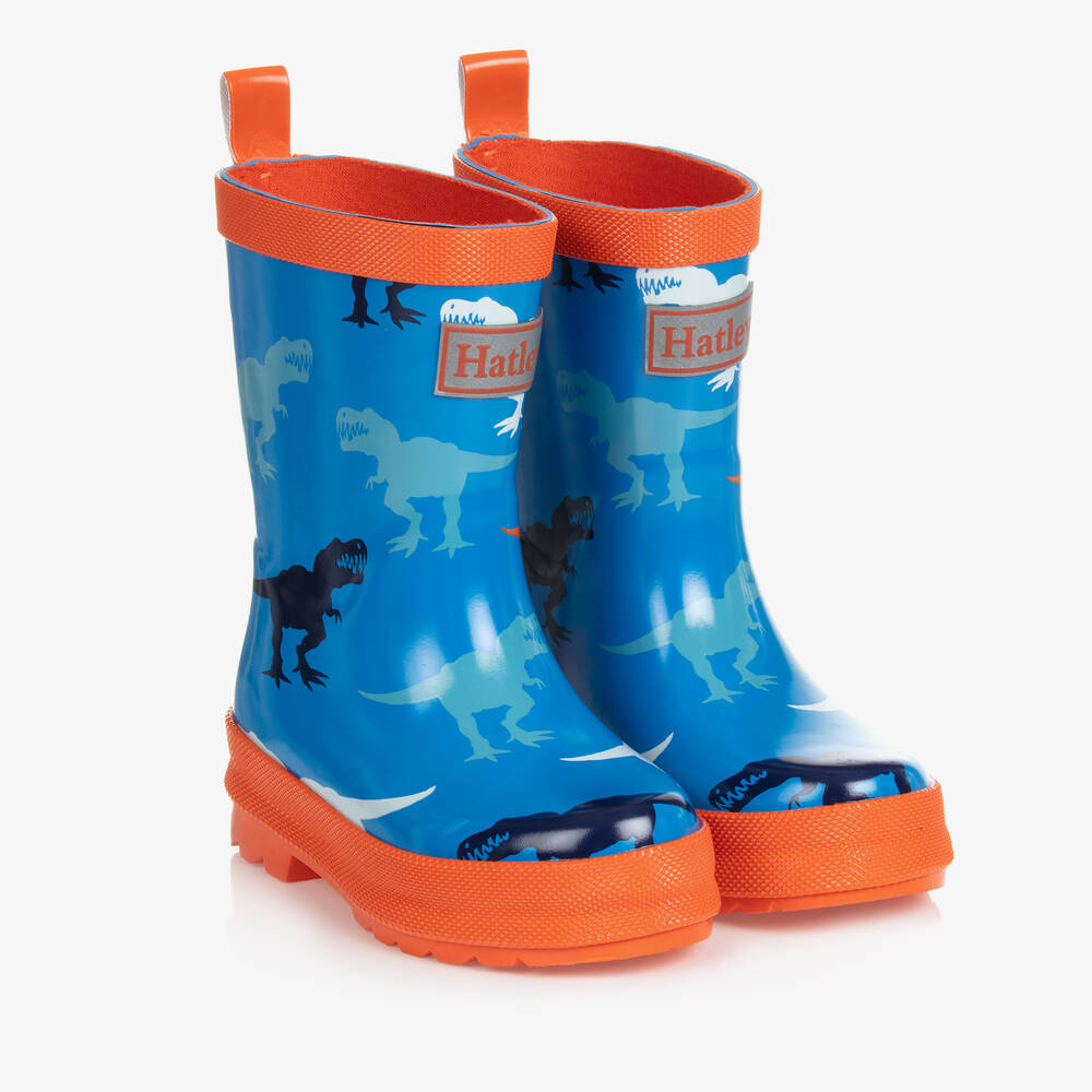 HATLEY Boys Blue Dinosaur Rain Boots