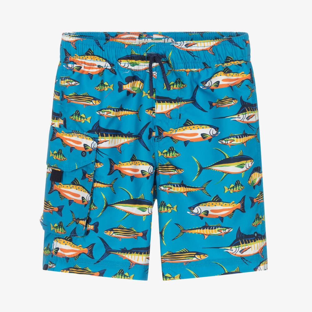 Hatley - Boys Blue Fish Swim Shorts (UPF50+) | Childrensalon
