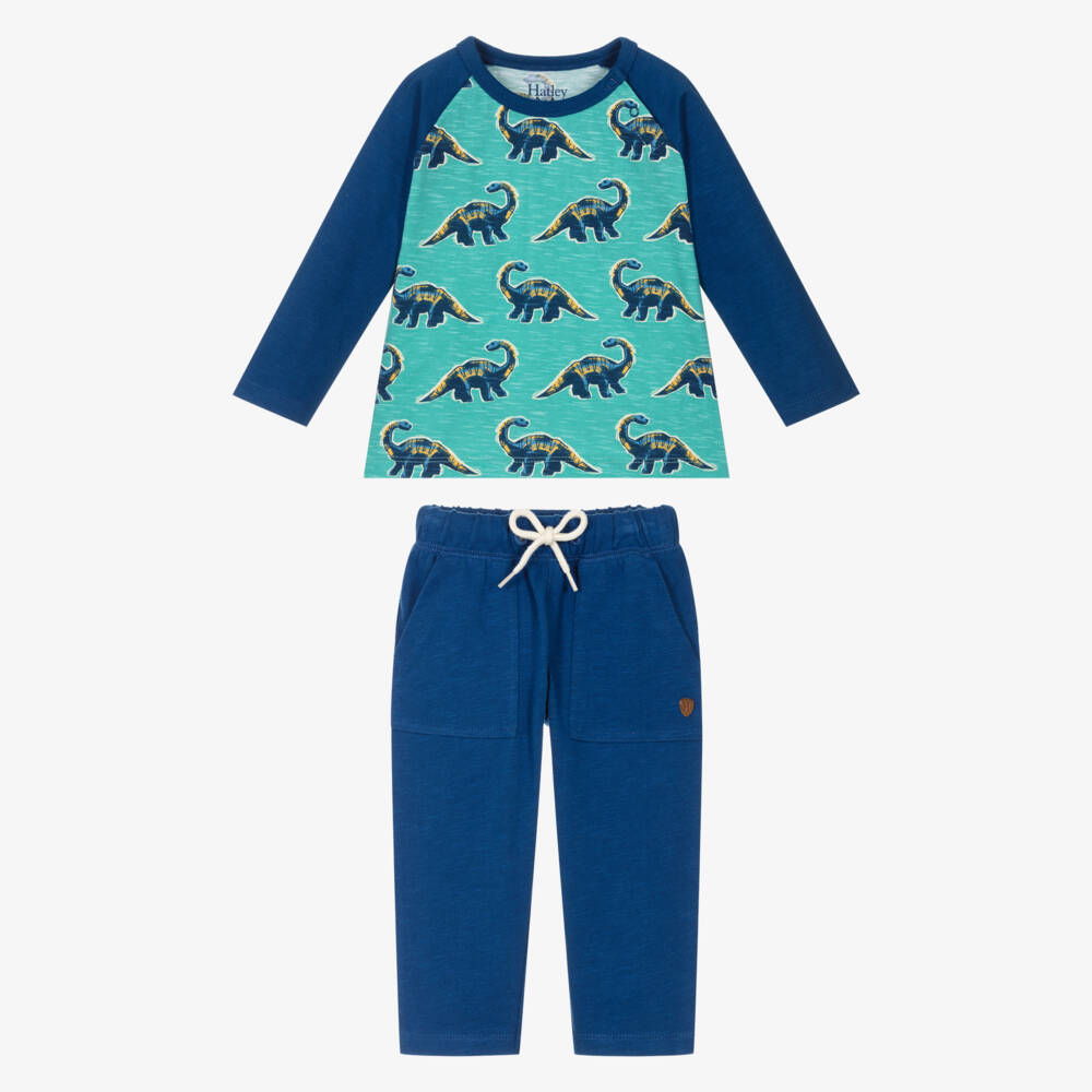 Hatley-Boys Blue Glow-In-The-Dark Dinosaur Print Trouser Set | Childrensalon Outlet