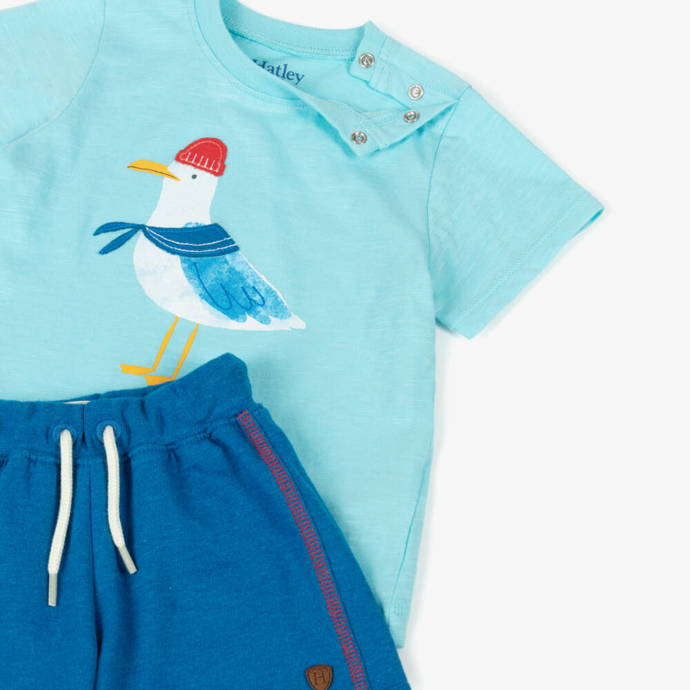 Hatley-Boys Blue Jersey Shorts Set with Appliqué Seagull | Childrensalon Outlet