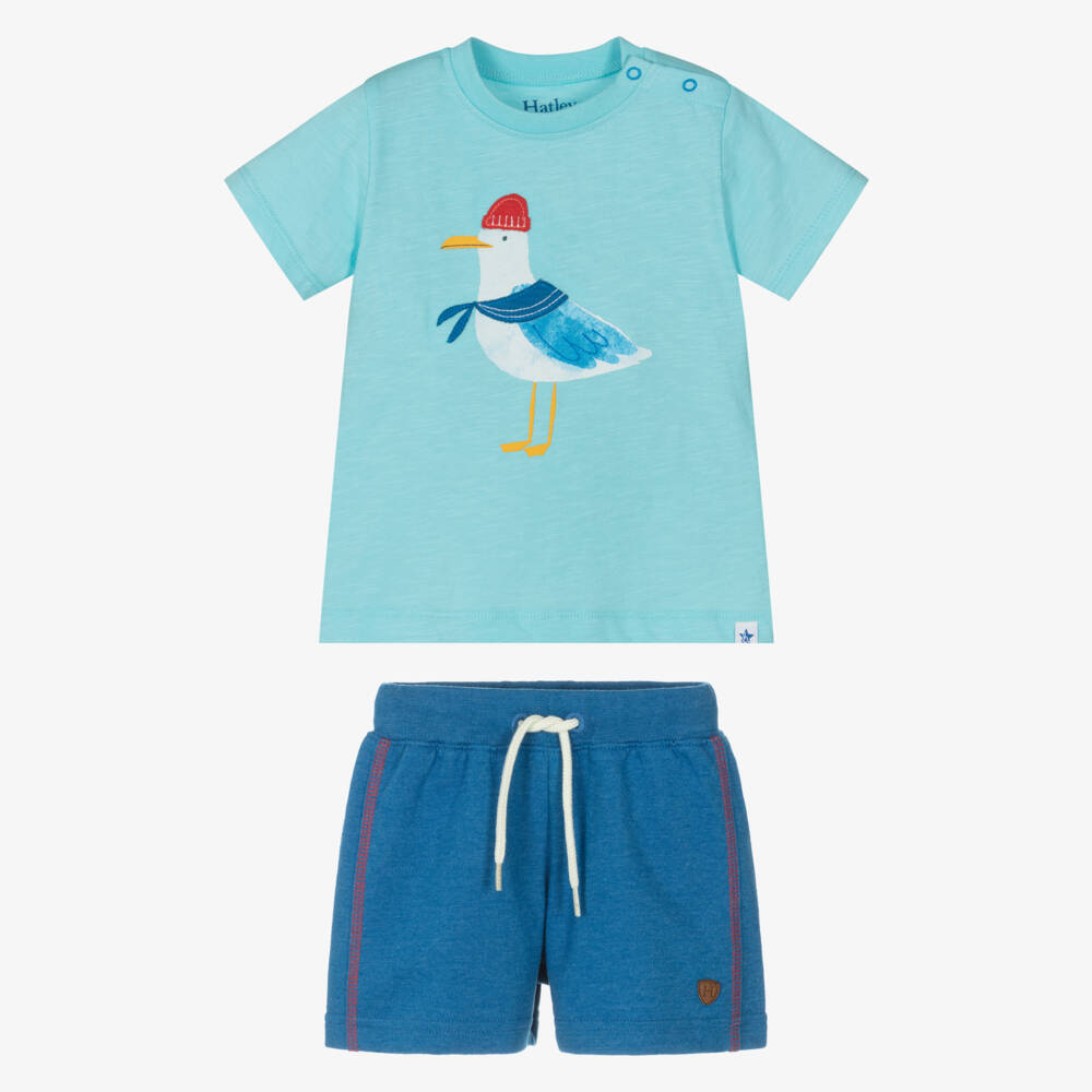 Hatley-Boys Blue Jersey Shorts Set with Appliqué Seagull | Childrensalon Outlet
