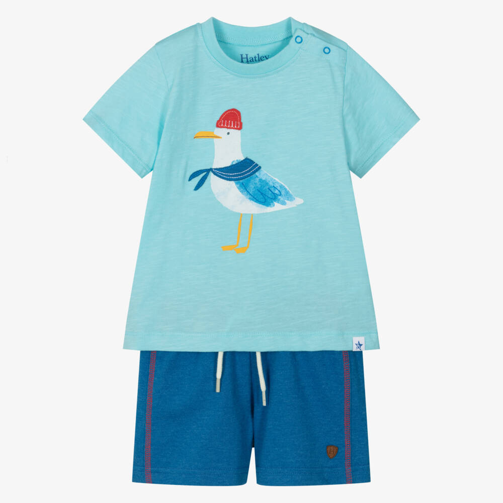 Hatley-Boys Blue Jersey Shorts Set with Appliqué Seagull | Childrensalon Outlet