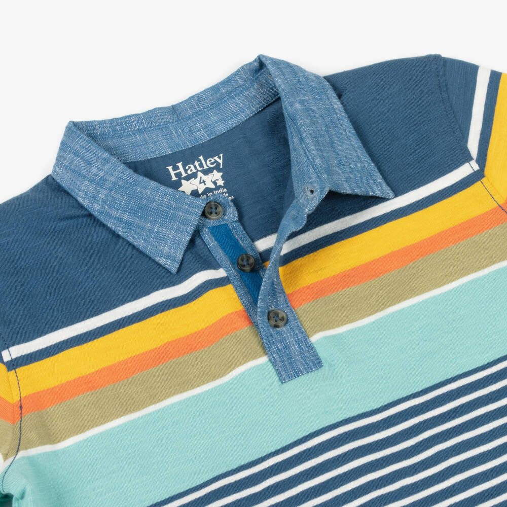 Hatley-Boys Blue Multi-Stripe Cotton Polo | Childrensalon Outlet