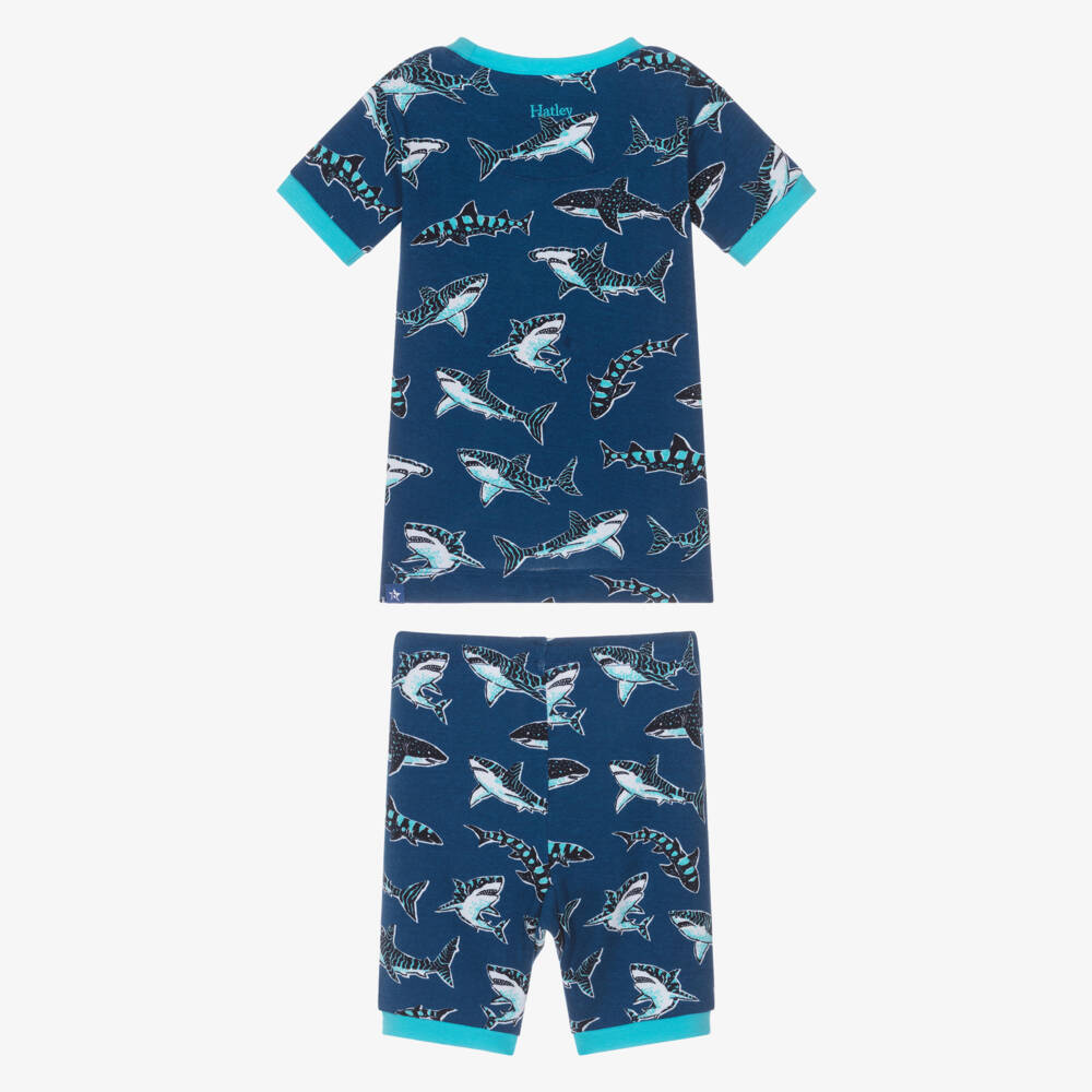 Hatley-Boys Blue Organic Cotton Shark Print Pyjamas | Childrensalon Outlet