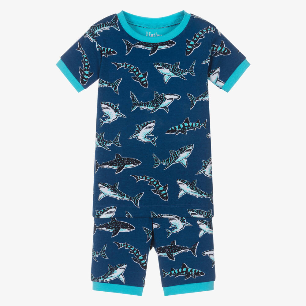 Hatley-Boys Blue Organic Cotton Shark Print Pyjamas | Childrensalon Outlet