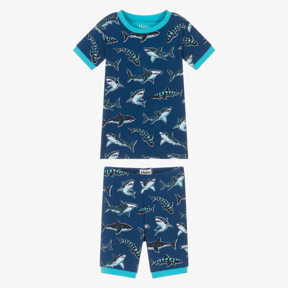 Hatley-Boys Blue Organic Cotton Shark Print Pyjamas | Childrensalon Outlet