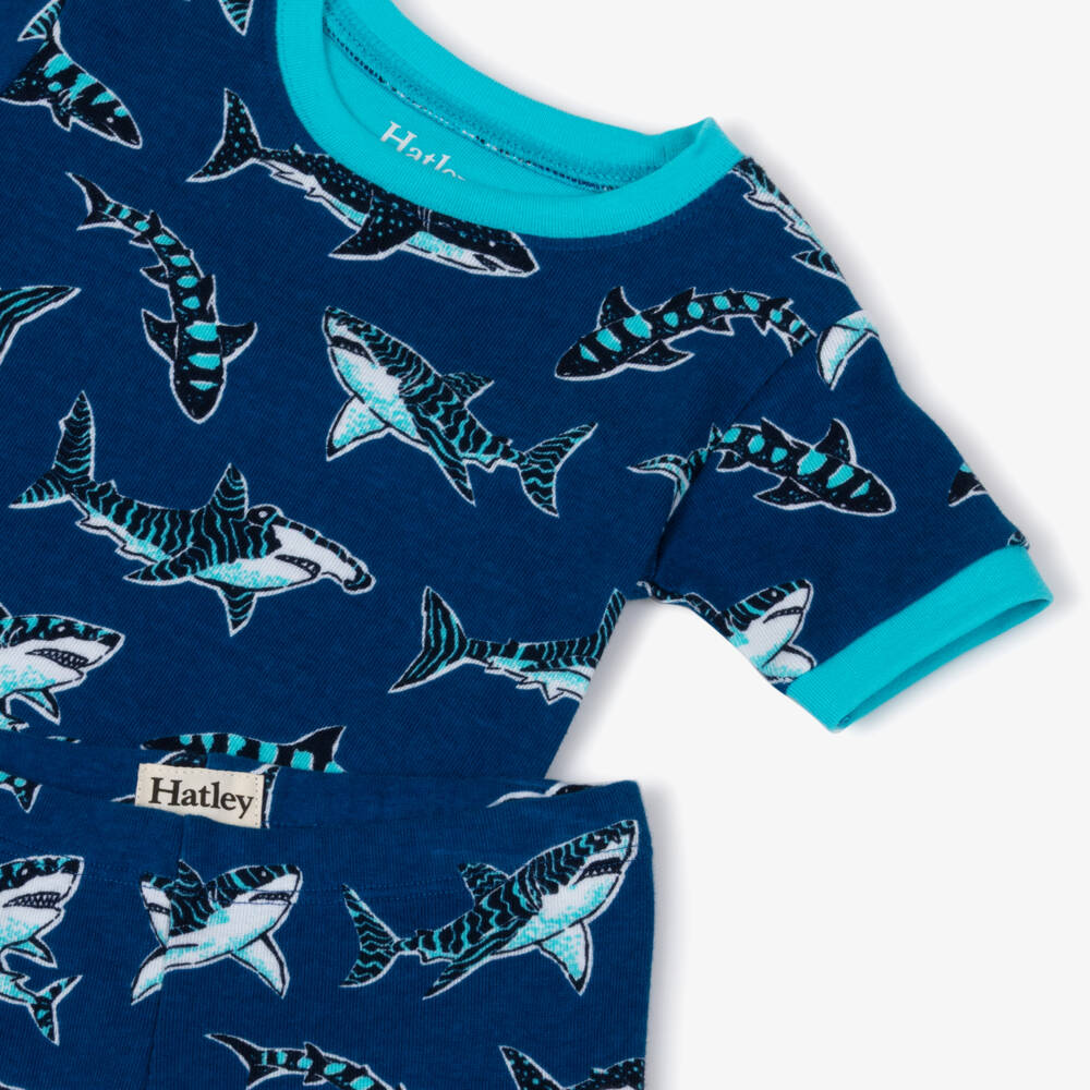 Hatley-Boys Blue Organic Cotton Shark Print Pyjamas | Childrensalon Outlet