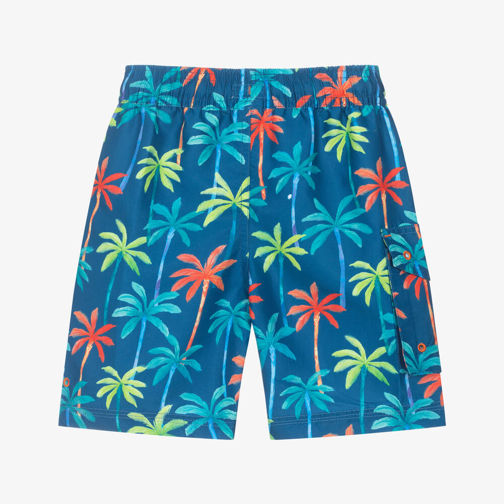 Hatley-Boys Blue Palm Tree Swim Shorts (UPF50+) | Childrensalon Outlet
