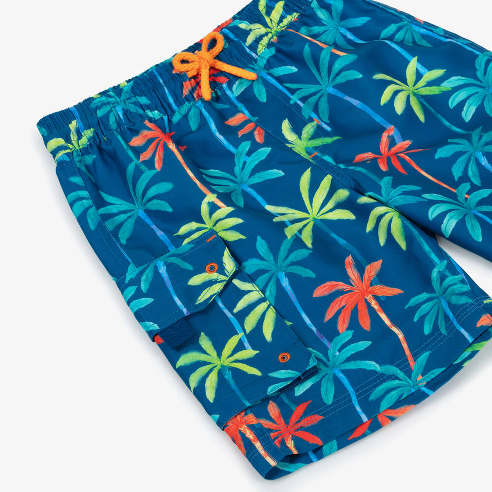 Hatley-Boys Blue Palm Tree Swim Shorts (UPF50+) | Childrensalon Outlet
