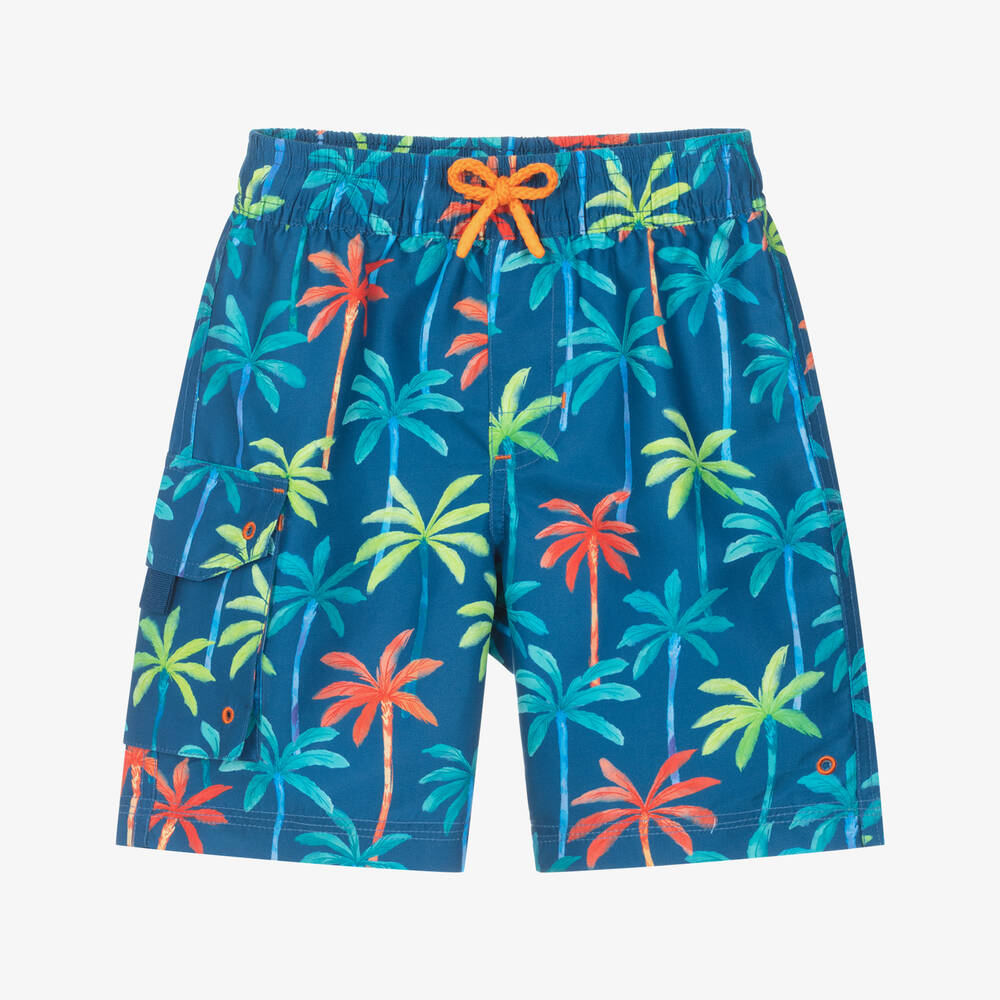 Hatley-Boys Blue Palm Tree Swim Shorts (UPF50+) | Childrensalon Outlet