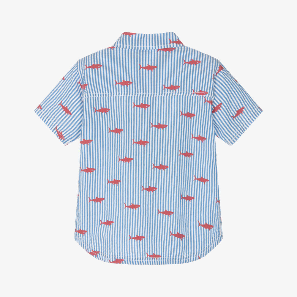 Hatley-Boys Blue Seersucker Shark Top | Childrensalon Outlet