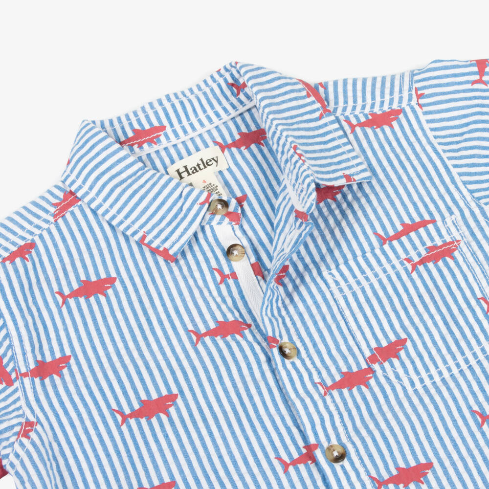 Hatley-Boys Blue Seersucker Shark Top | Childrensalon Outlet