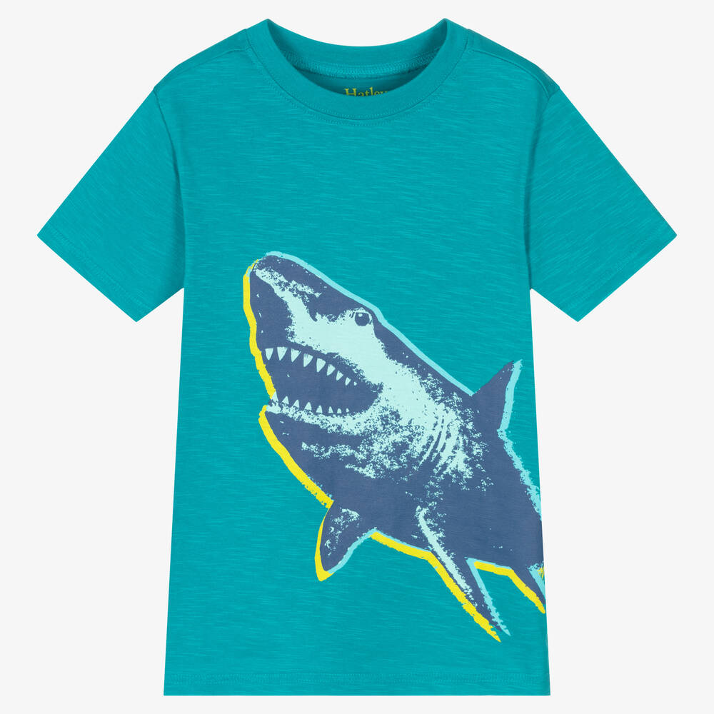 Hatley - Blaues Baumwoll-T-Shirt mit Hai | Childrensalon