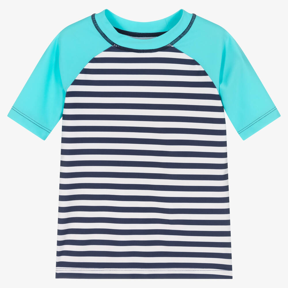 Hatley - Boys Blue Striped Swim Top (UPF50+) | Childrensalon