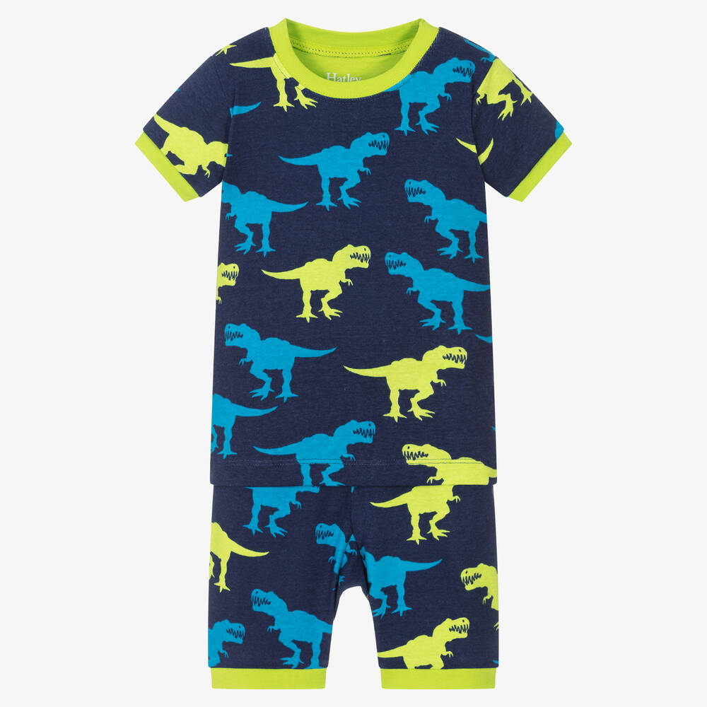 Hatley - Kurzer T-Rex Schlafanzug in Blau | Childrensalon