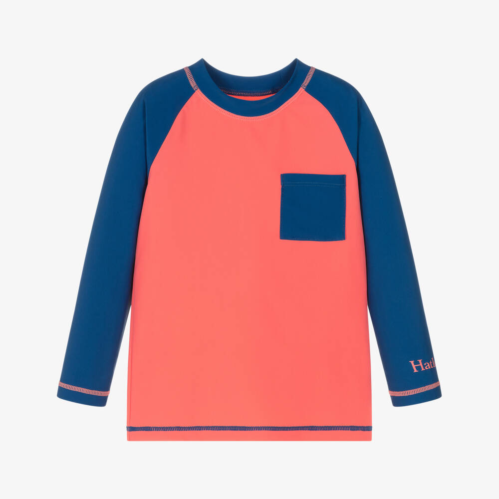Hatley-Boys Coral Orange & Navy Blue Rashguard (UPF50+) | Childrensalon Outlet