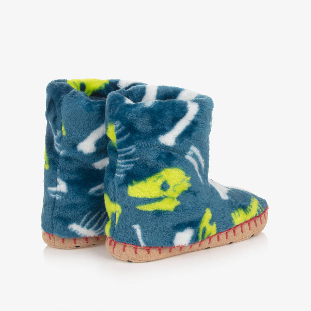 Hatley-Boys Cosy Blue Dino Slippers | Childrensalon Outlet
