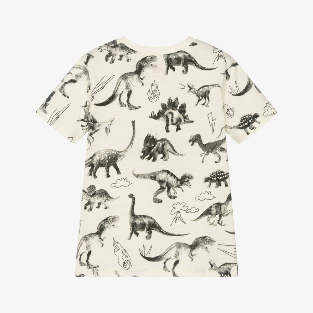 Hatley-Boys Cream & Charcoal Dino Cotton Tee | Childrensalon Outlet