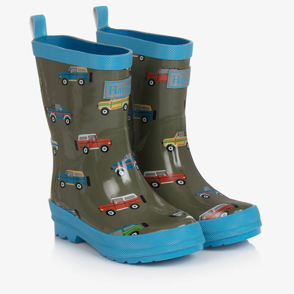 Hatley Boys Dark Green Car Rain Boots Childrensalon Outlet