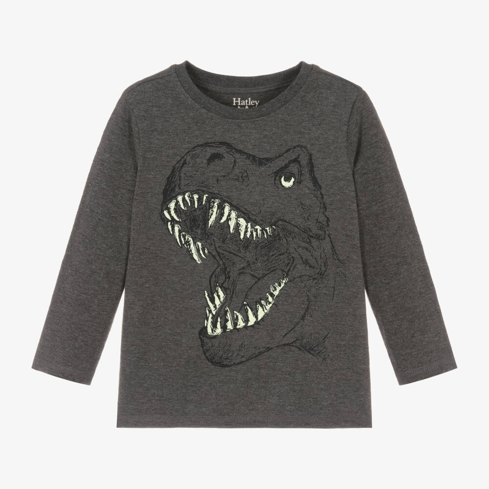 Hatley-توب بطبعة ديناصور مزيج قطن لون رمادي داكن للأولاد | Childrensalon Outlet