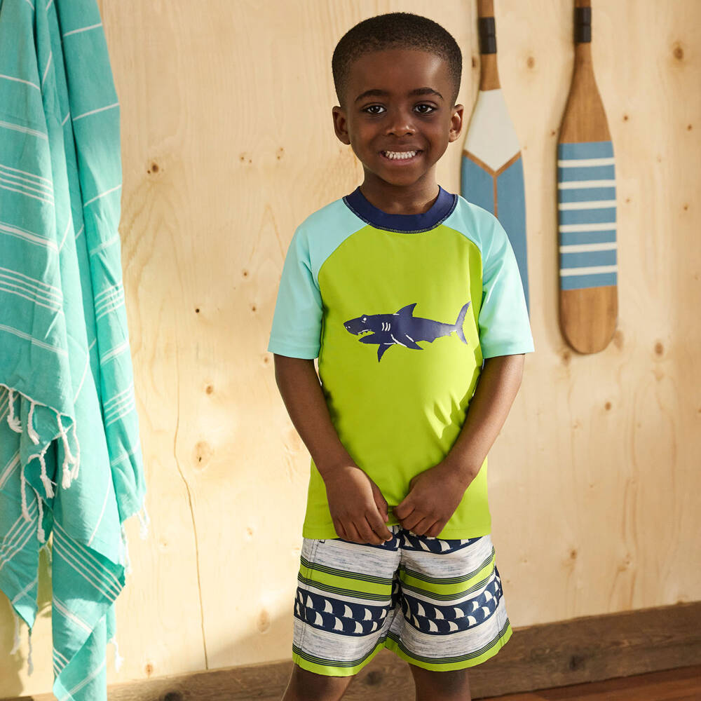 Hatley-Boys Green & Blue Shark Sun Top (UPF50+) | Childrensalon Outlet