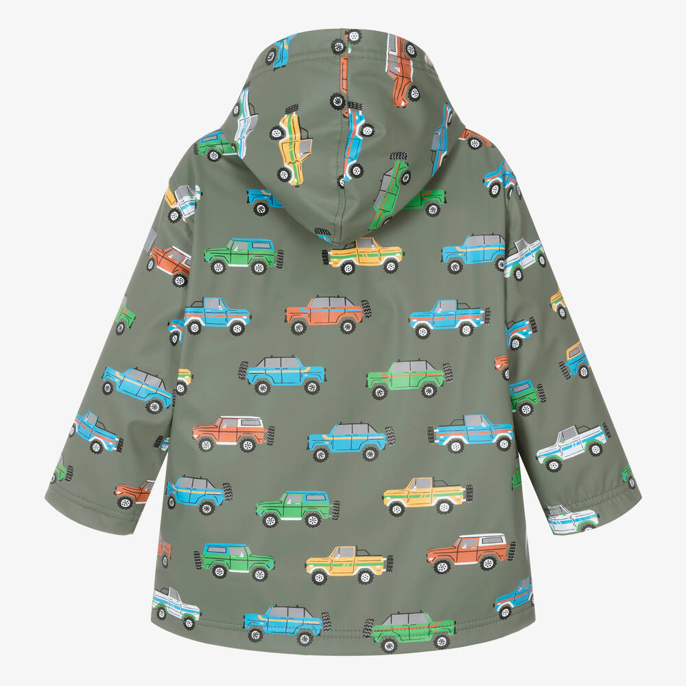 Hatley-Boys Green Cars Hooded Raincoat | Childrensalon Outlet